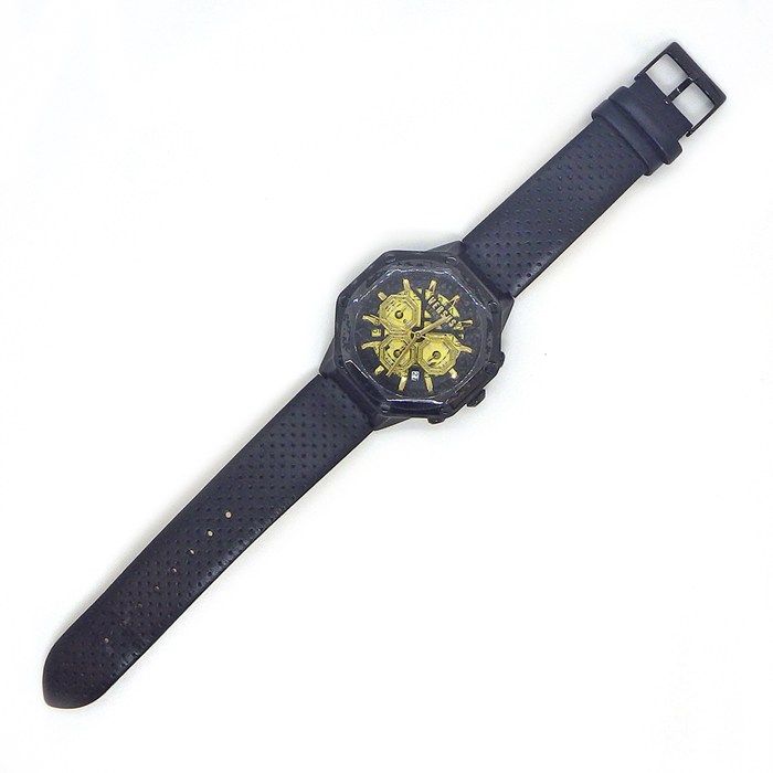 Versace Watch Palestro Date Chronograph Black Gold Dial SS Leather Quartz Analog — view 3