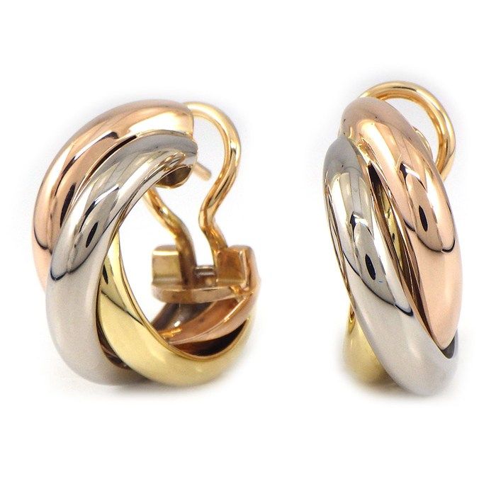 Cartier Earrings Trinity Hoop Three Color 18k Pink Gold 18k White Yellow