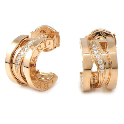 Bvlgari Earrings Legend Hoop Logo Diamond Total 18k Pink Gold
