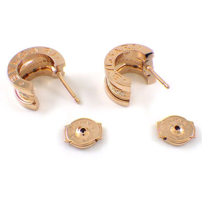 Bvlgari Earrings Legend Hoop Logo Diamond Total 18k Pink Gold — view 2