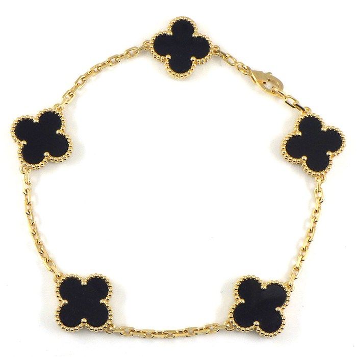 Van Cleef & Arpels Bracelet Vintage Alhambra 5 Motifs Onyx 18k Yellow Gold
