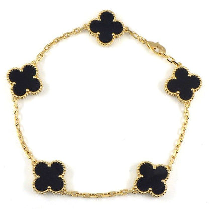 Van Cleef & Arpels Bracelet Vintage Alhambra 5 Motifs Onyx 18k Yellow Gold