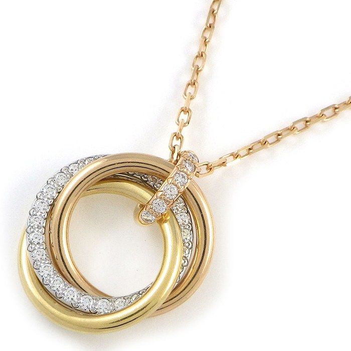 Cartier Necklace Trinity Small Semi Pave Three Color 33 Points Diamond Total