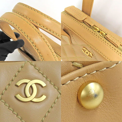Chanel Handbag Wild Stitch Leather Beige Gold CC Logo Brown — view 7
