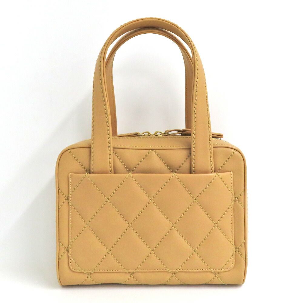 Chanel Handbag Wild Stitch Leather Beige Gold CC Logo Brown — view 2