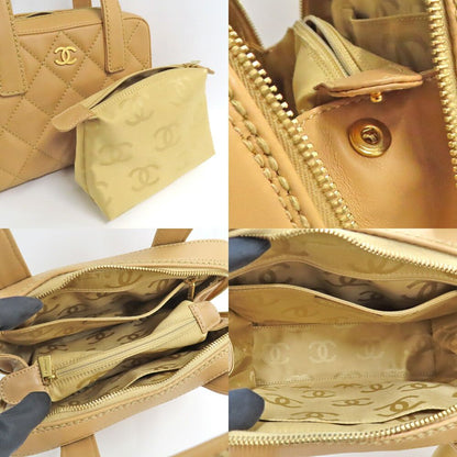 Chanel Handbag Wild Stitch Leather Beige Gold CC Logo Brown — view 6