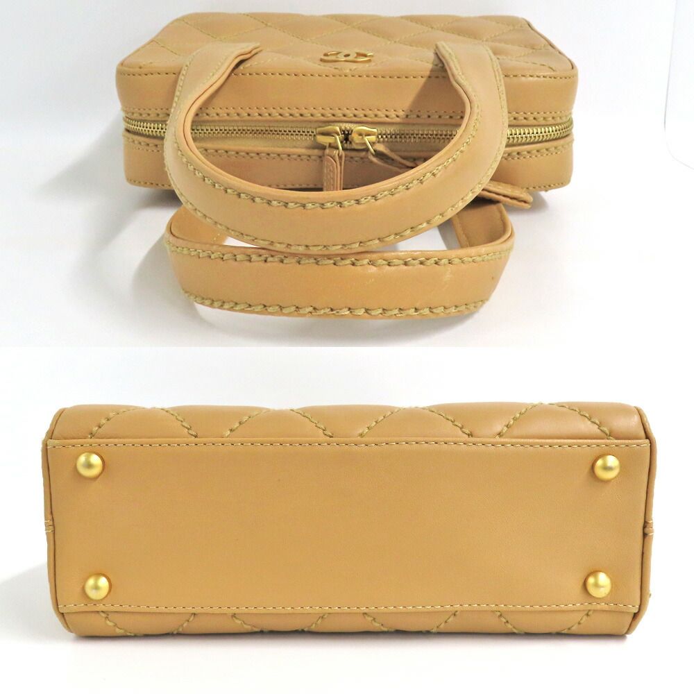 Chanel Handbag Wild Stitch Leather Beige Gold CC Logo Brown — view 4