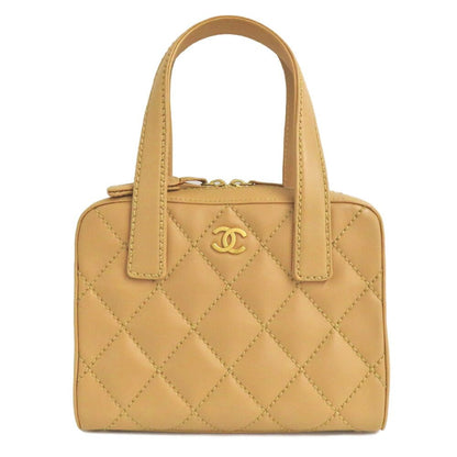 Chanel Handbag Wild Stitch Leather Beige Gold CC Logo Brown