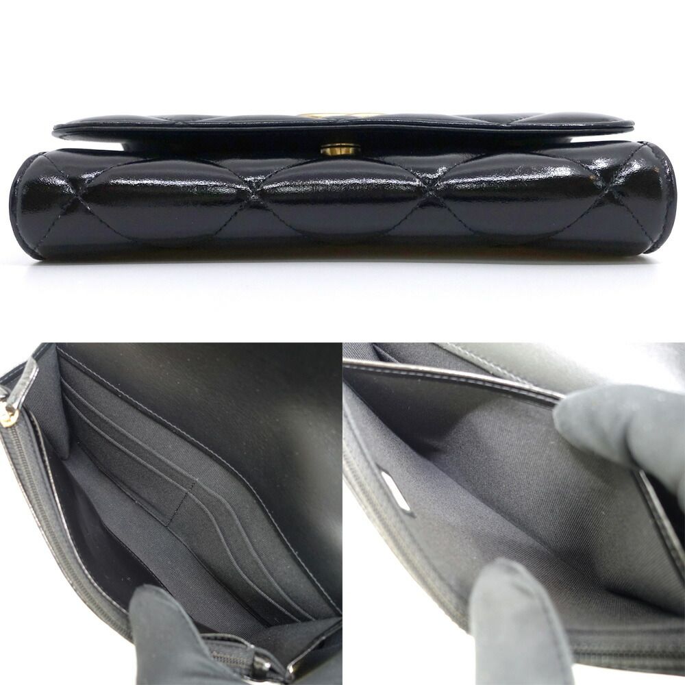 Chanel Tune Clutch Patent Leather Black Gold — view 6