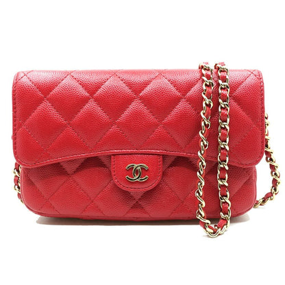 Chanel Phone Case Wallet Caviar Leather Red