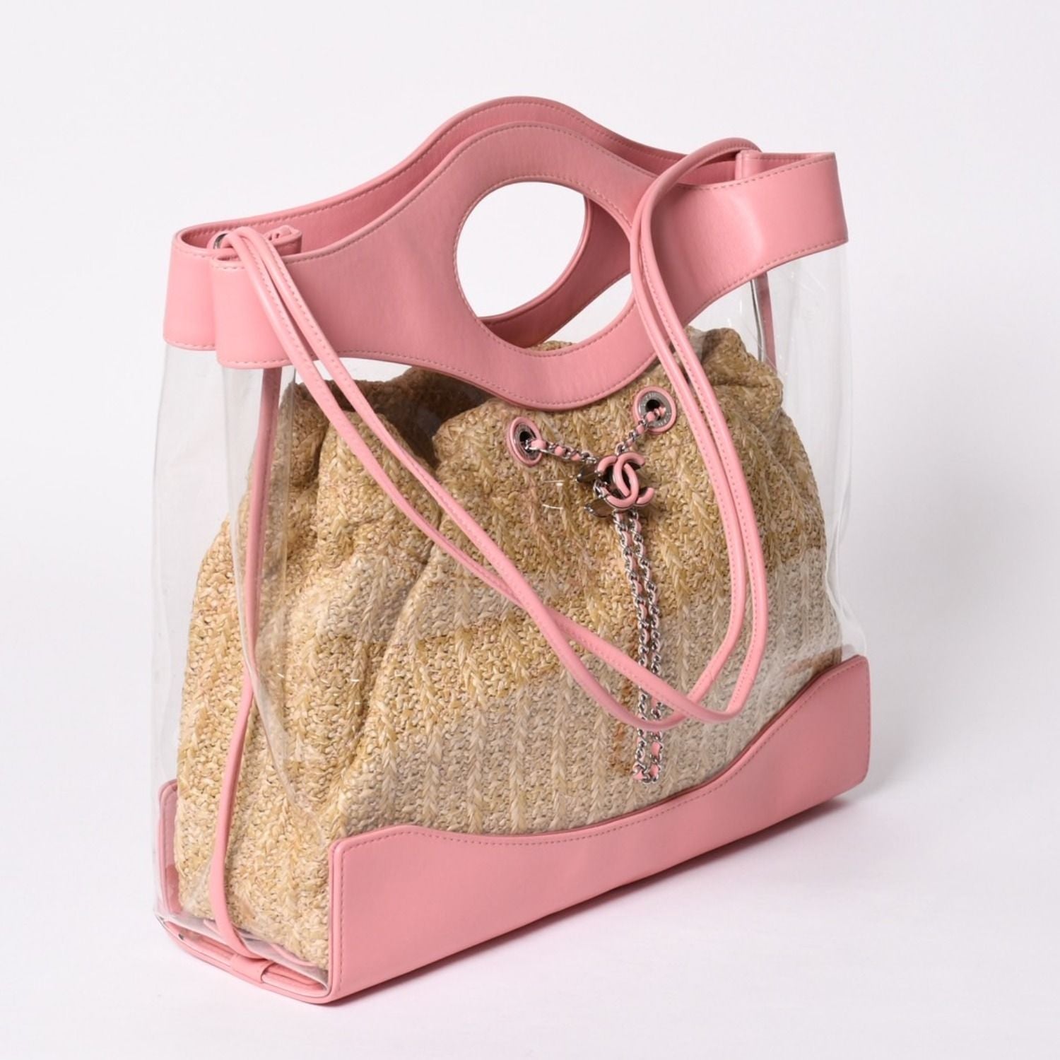 Chanel 31 Large Shopping Bag CC Logo Straw Leather Vinyl Pink — view 4