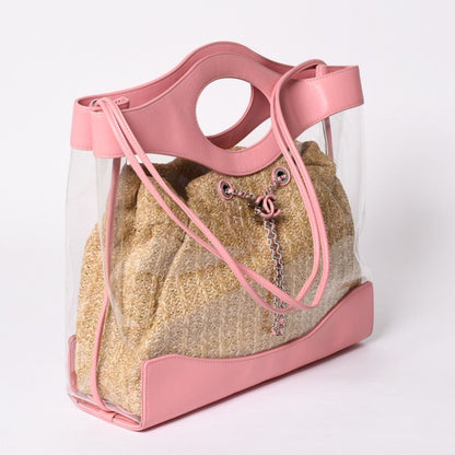 Chanel 31 Large Shopping Bag CC Logo Straw Leather Vinyl Pink — view 4