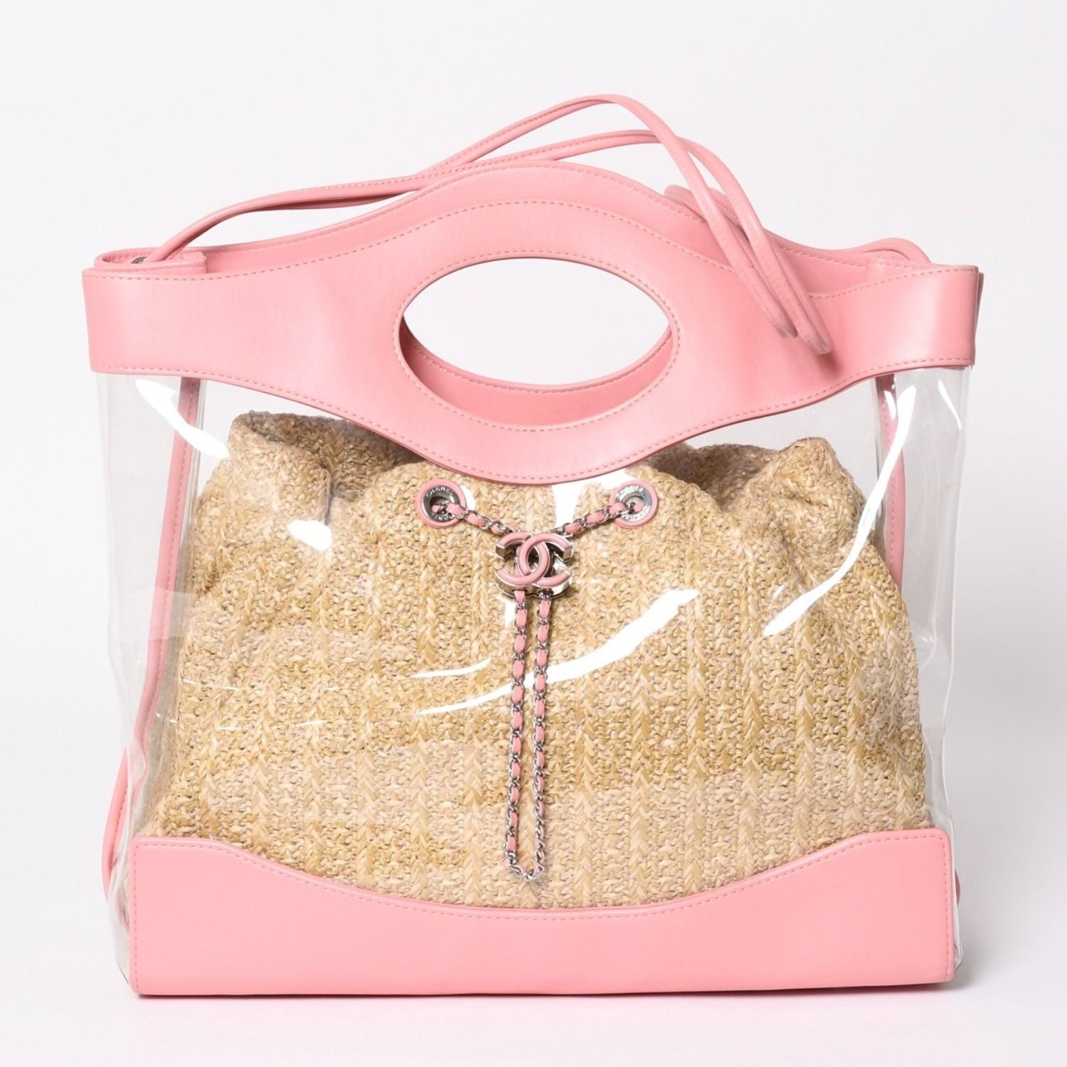 Chanel 31 Large Shopping Bag CC Logo Straw Leather Vinyl Pink — view 2
