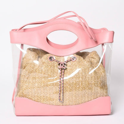 Chanel 31 Large Shopping Bag CC Logo Straw Leather Vinyl Pink — view 2