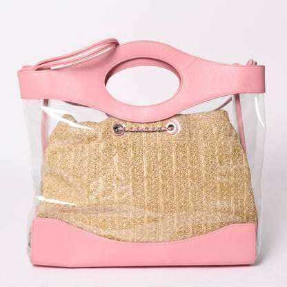 Chanel 31 Large Shopping Bag CC Logo Straw Leather Vinyl Pink — view 3