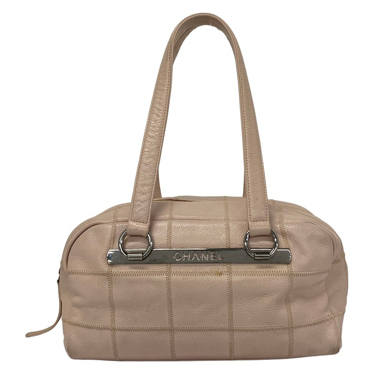 Chanel Shoulder Bag Chocolate Bar Light Pink Silver