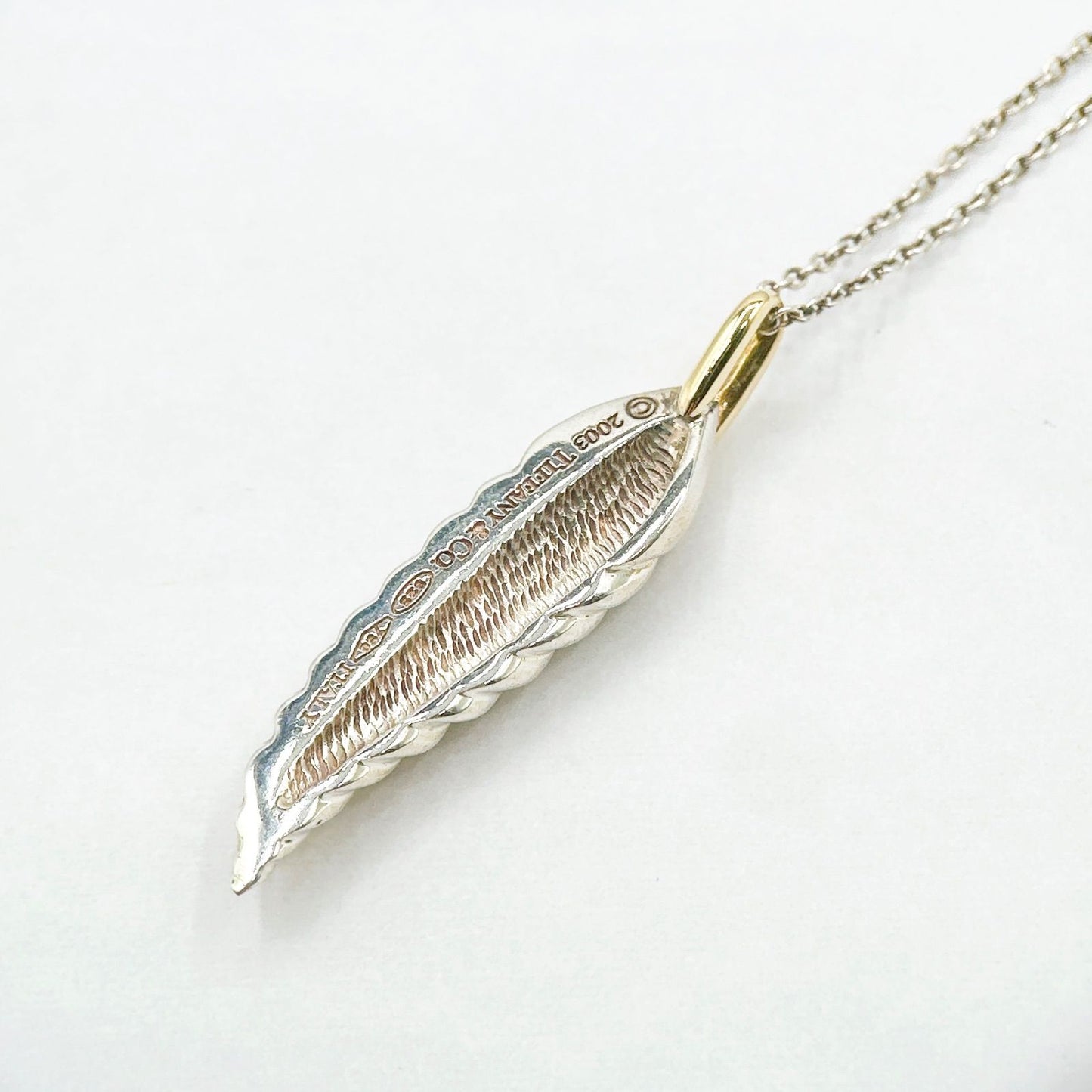 Tiffany & Co Feather Yellow Gold Silver Necklace 38 cm — view 2