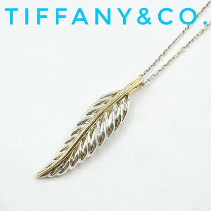 Tiffany & Co Feather Yellow Gold Silver Necklace 38 cm