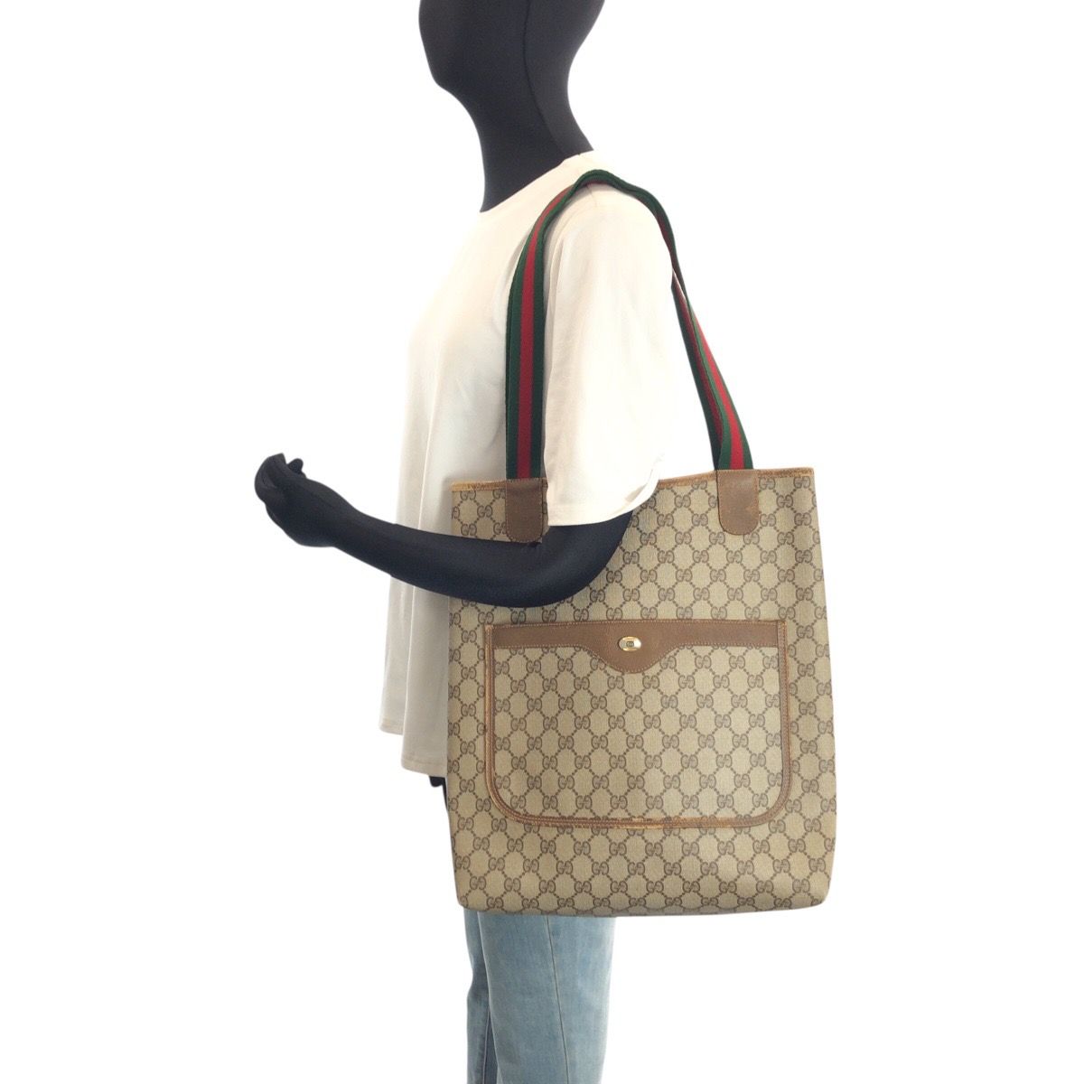 Gucci Vintage Sherry Line Beige Gray GG Supreme Canvas Tote Shoulder Bag — view 7