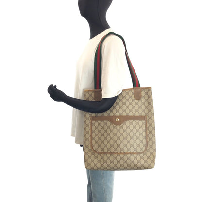 Gucci Vintage Sherry Line Beige Gray GG Supreme Canvas Tote Shoulder Bag — view 7