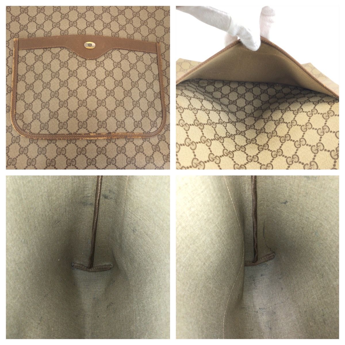Gucci Vintage Sherry Line Beige Gray GG Supreme Canvas Tote Shoulder Bag — view 6
