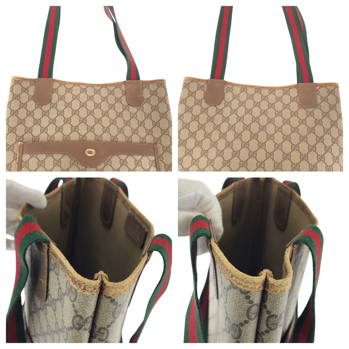 Gucci Vintage Sherry Line Beige Gray GG Supreme Canvas Tote Shoulder Bag — view 5