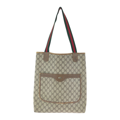 Gucci Vintage Sherry Line Beige Gray GG Supreme Canvas Tote Shoulder Bag