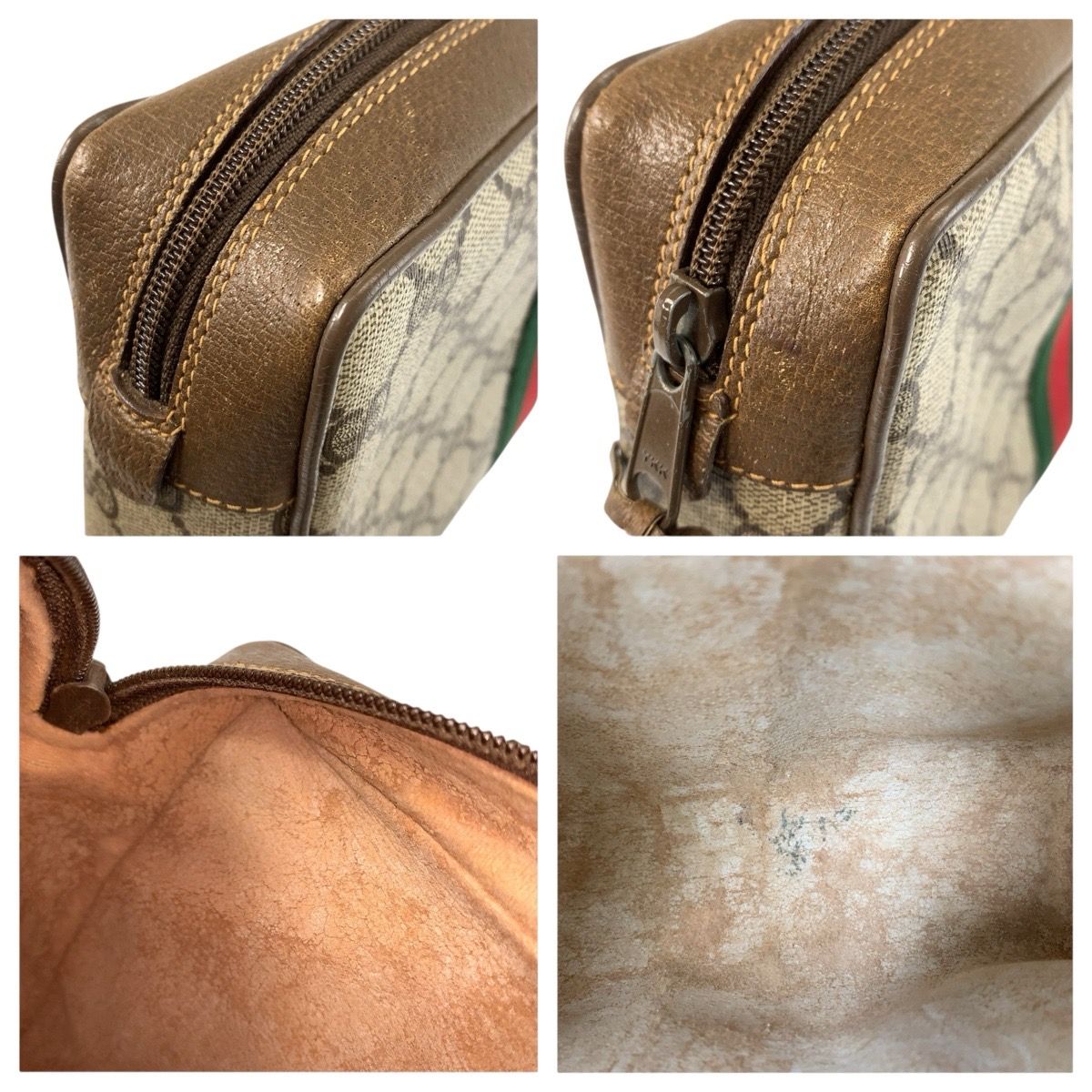Gucci Sherry Line Beige Brown GG Supreme Canvas Leather Clutch Pouch — view 5