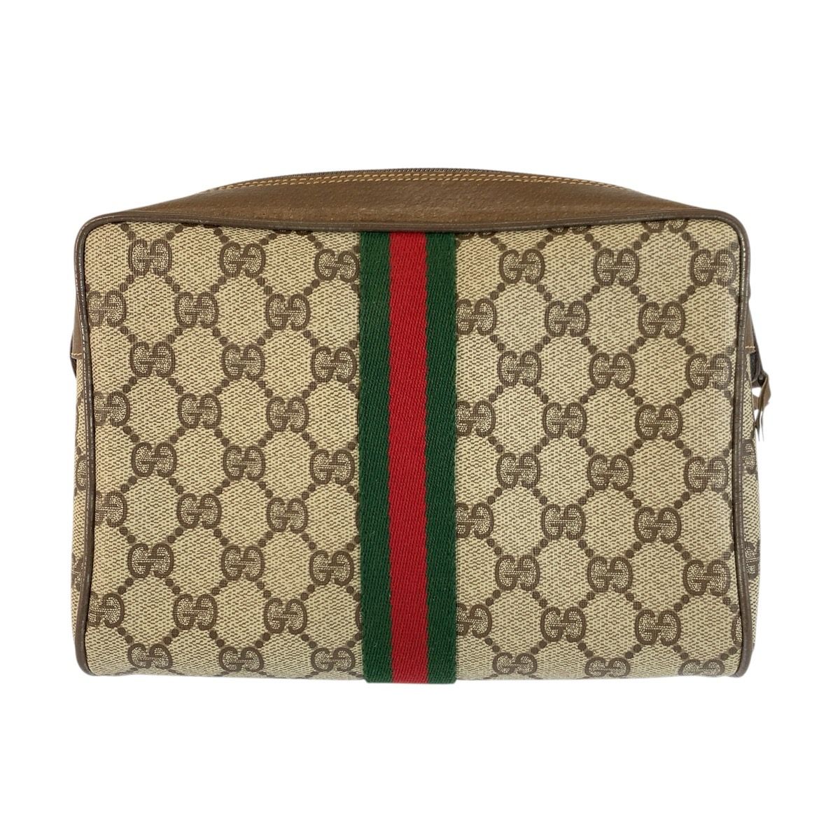 Gucci Sherry Line Beige Brown GG Supreme Canvas Leather Clutch Pouch — view 2