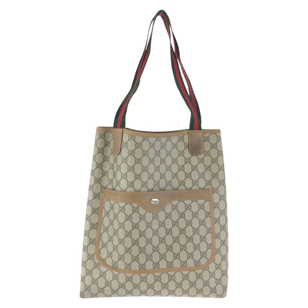 Gucci Vintage Sherry Line Beige Gray GG Supreme Canvas Tote Shoulder Bag