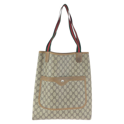 Gucci Vintage Sherry Line Beige Gray GG Supreme Canvas Tote Shoulder Bag