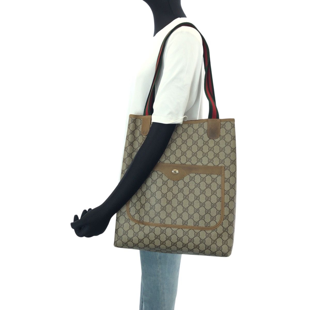 Gucci Vintage Sherry Line Beige Gray GG Supreme Canvas Tote Shoulder Bag — view 7