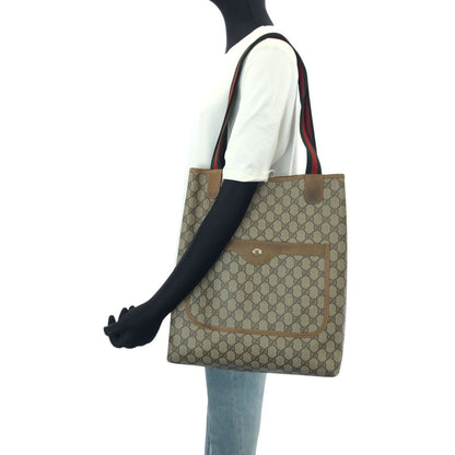 Gucci Vintage Sherry Line Beige Gray GG Supreme Canvas Tote Shoulder Bag — view 7