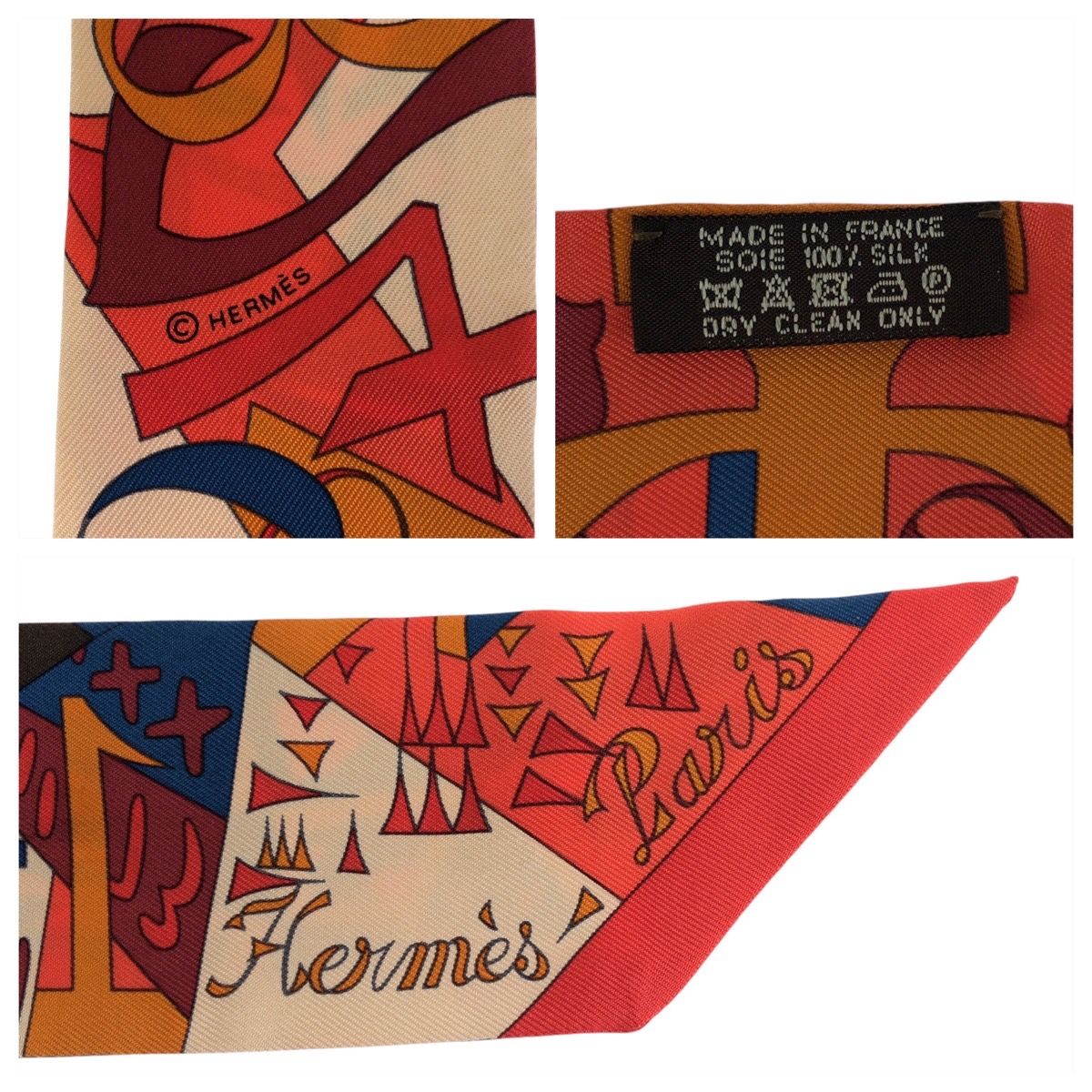 Hermes le Nombre D or D'or Yellow Gold Number Multicolor Silk Scarf Ribbon — view 5
