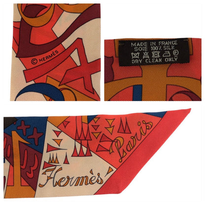 Hermes le Nombre D or D'or Yellow Gold Number Multicolor Silk Scarf Ribbon — view 5