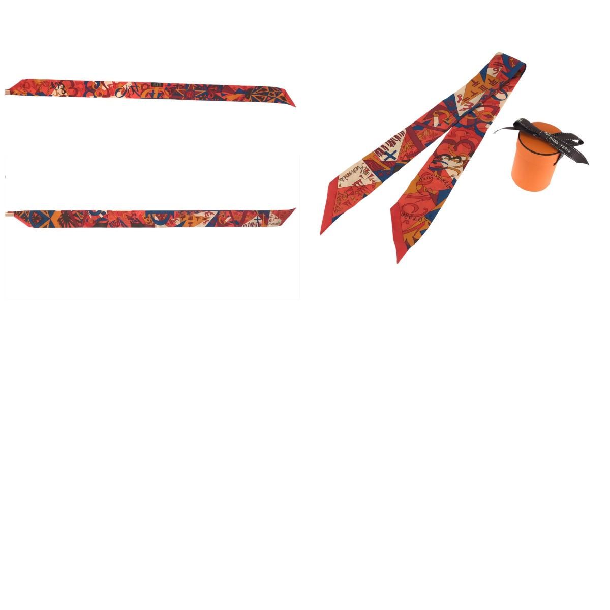 Hermes le Nombre D or D'or Yellow Gold Number Multicolor Silk Scarf Ribbon — view 9