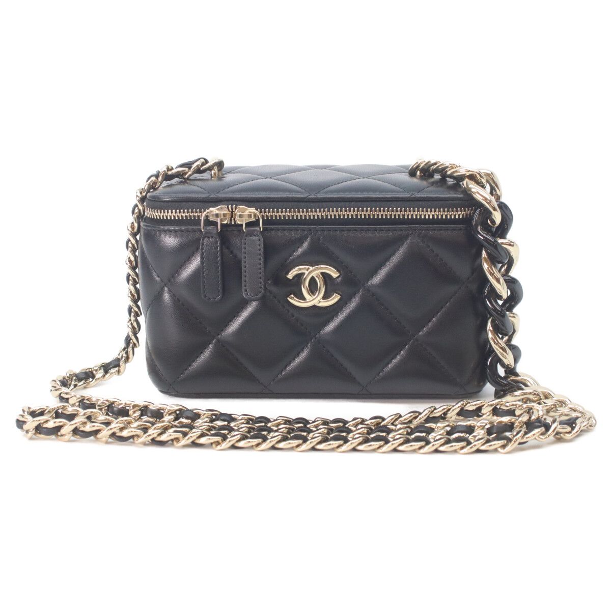 Chanel Black Lambskin Gold Big Chain Shoulder Vanity
