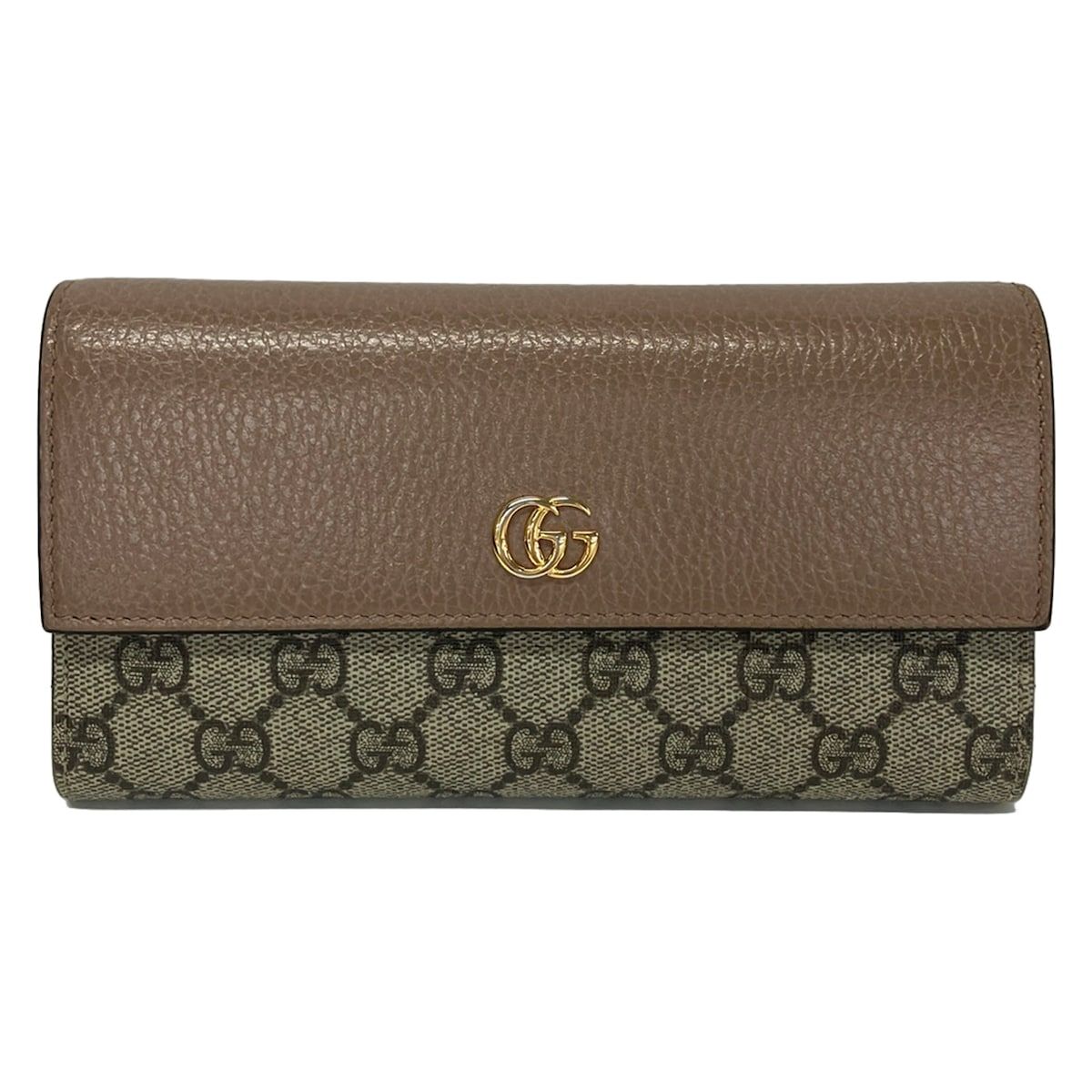 Gucci Wallet GG Marmont Pink Beige Ivory Dark Brown Leather
