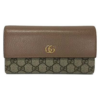 Gucci Wallet GG Marmont Pink Beige Ivory Dark Brown Leather