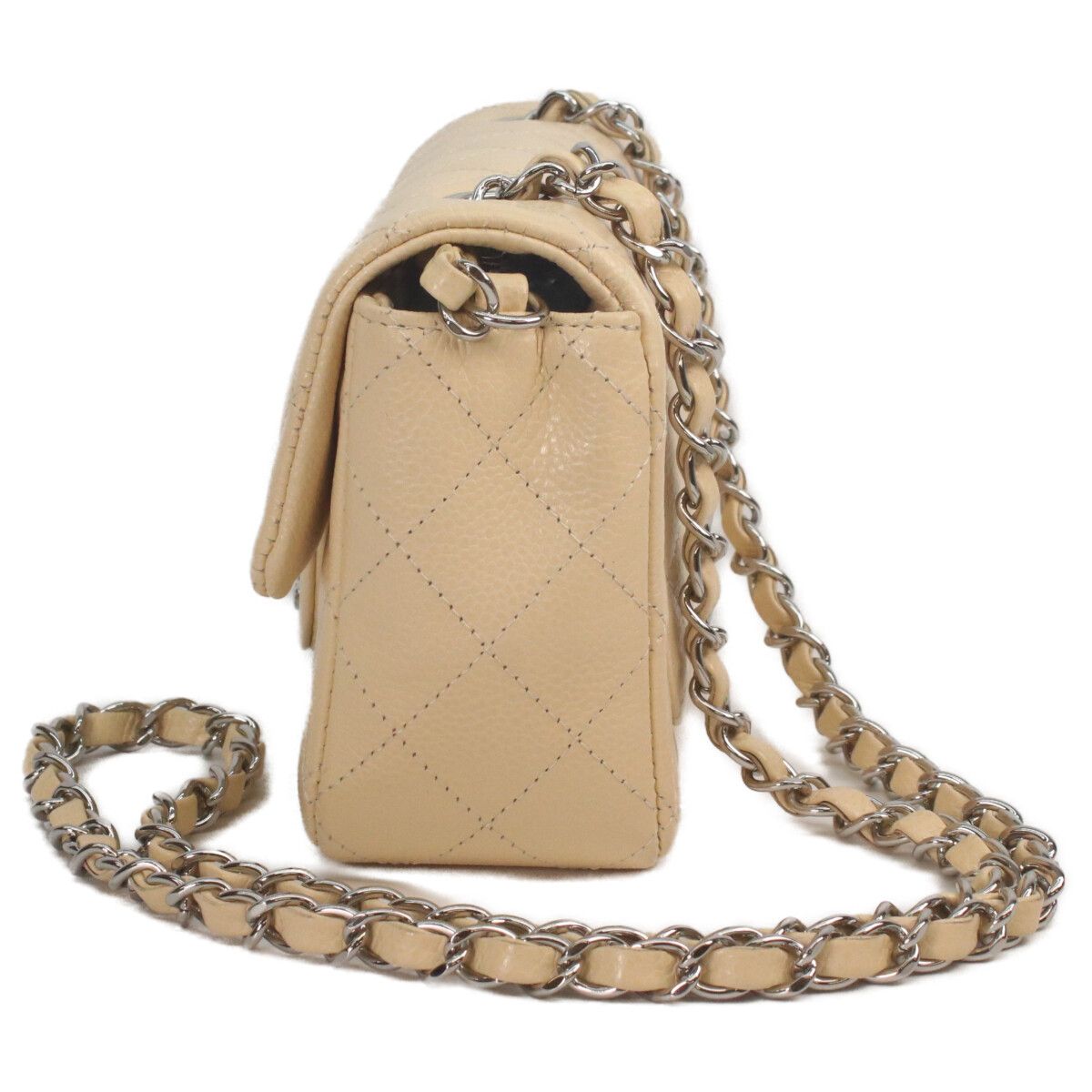 Chanel Beige Caviar Silver Mini Quilted 20 Shoulder Bag — view 5