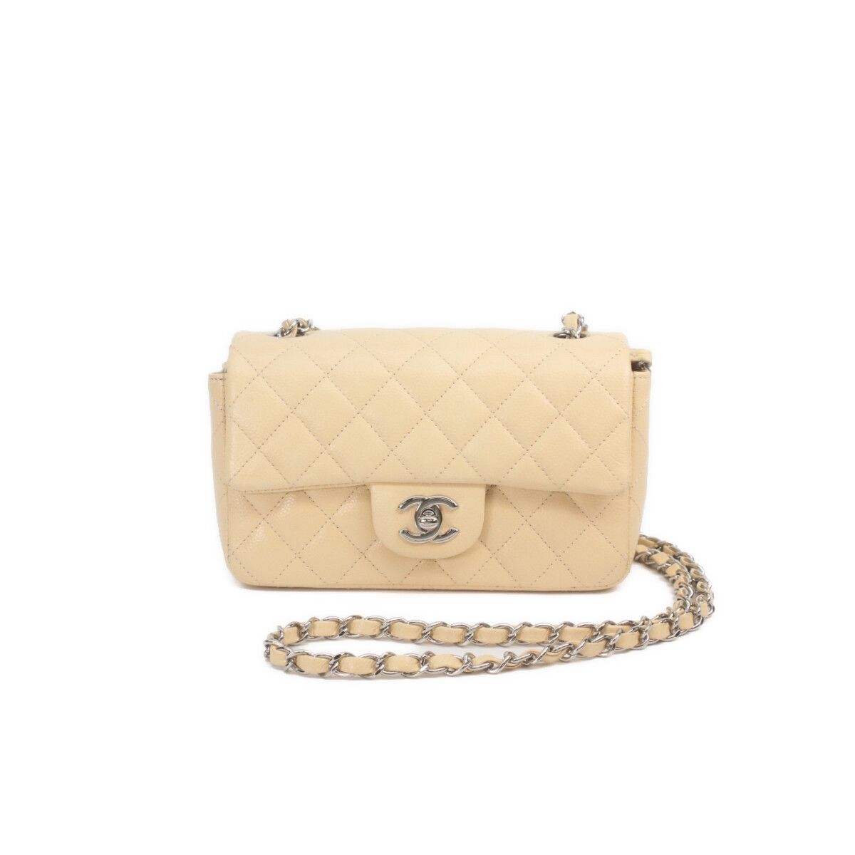 Chanel Beige Caviar Silver Mini Quilted 20 Shoulder Bag