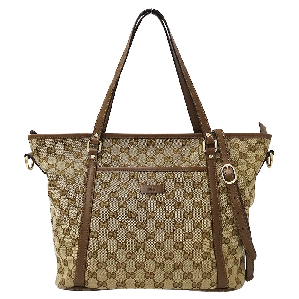Gucci Tote Shoulder Bag 2-Way GG Canvas Beige Brown