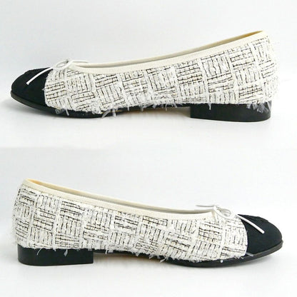 Chanel Ballerina Flat Shoes 35c Tweed Black White CC Logo — view 2