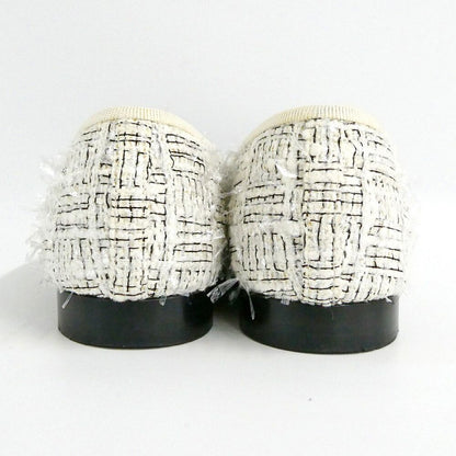 Chanel Ballerina Flat Shoes 35c Tweed Black White CC Logo — view 4