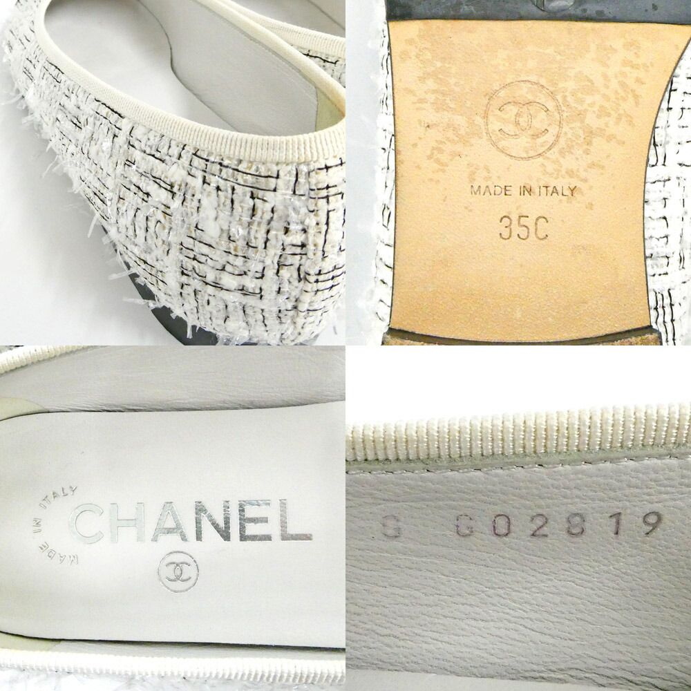 Chanel Ballerina Flat Shoes 35c Tweed Black White CC Logo — view 8
