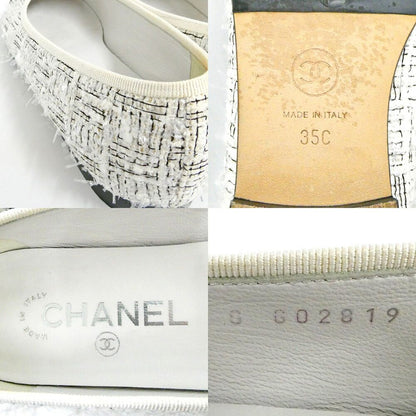 Chanel Ballerina Flat Shoes 35c Tweed Black White CC Logo — view 8
