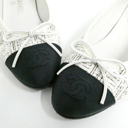 Chanel Ballerina Flat Shoes 35c Tweed Black White CC Logo — view 6