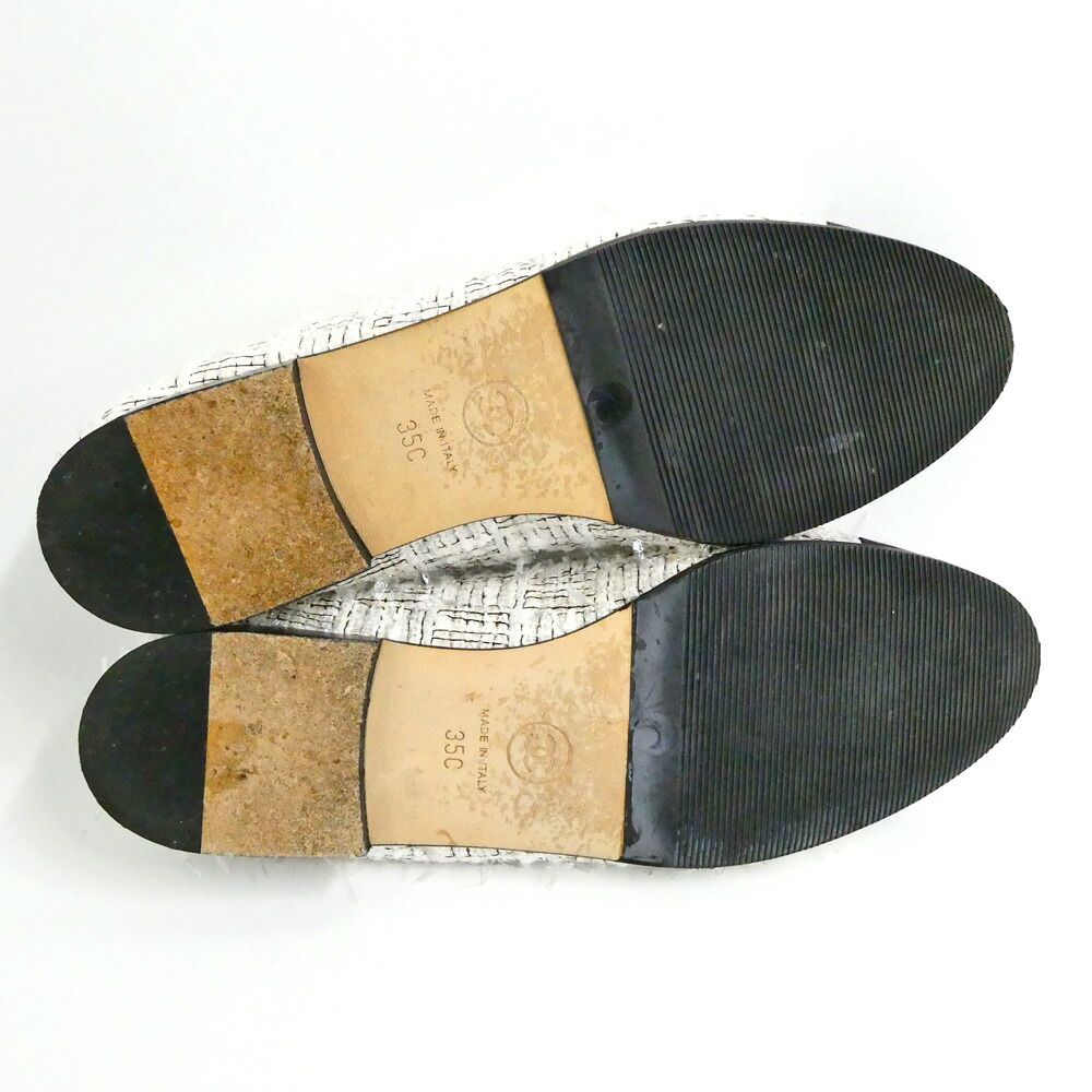 Chanel Ballerina Flat Shoes 35c Tweed Black White CC Logo — view 5