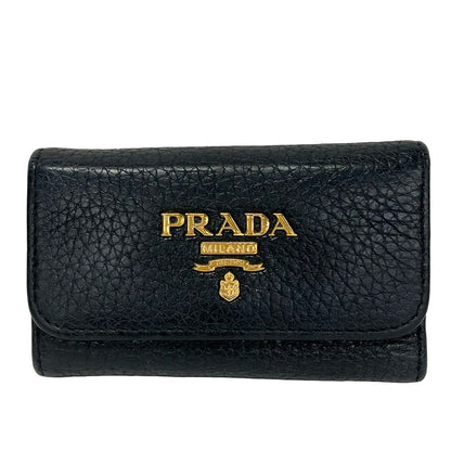 Prada Key Case Black 6 Hooks Leather Key Holder