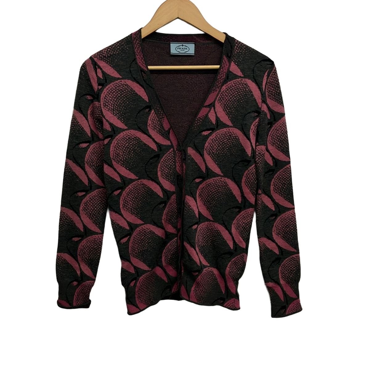 Prada Cardigan 38 S Gray Pink Black Long Sleeve